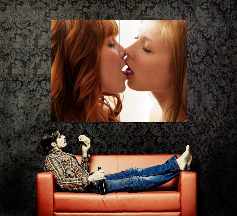 Tempting Redhead Kissing Beauties Lesbian Huge 47x35 Print POSTER.