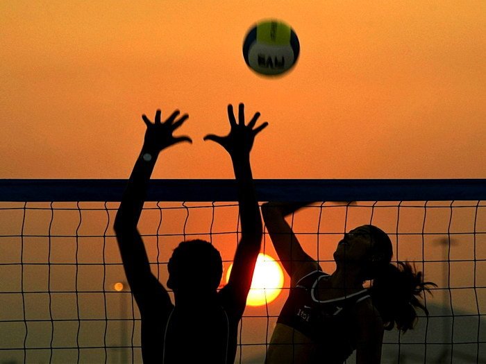 Sunset Beach Volleyball Women Sport 32x24 Print POSTER