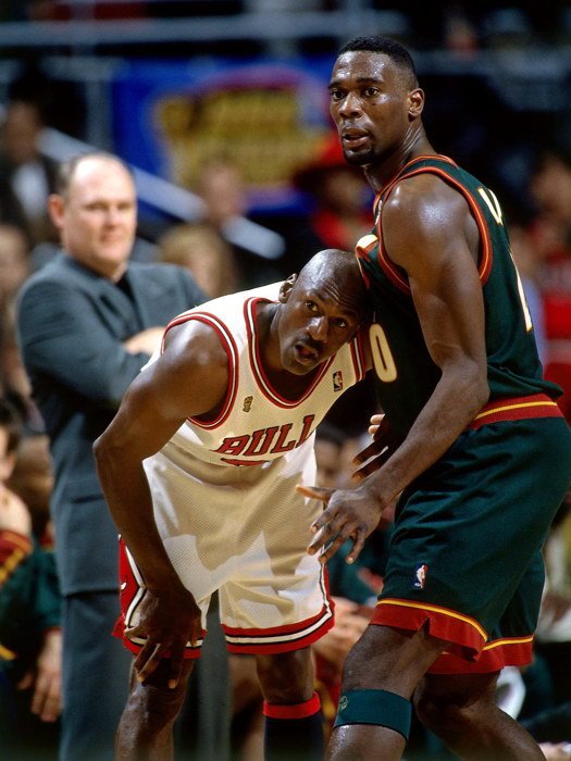 Shawn Kemp Vs Michael Jordan NBA 32x24 Print Poster