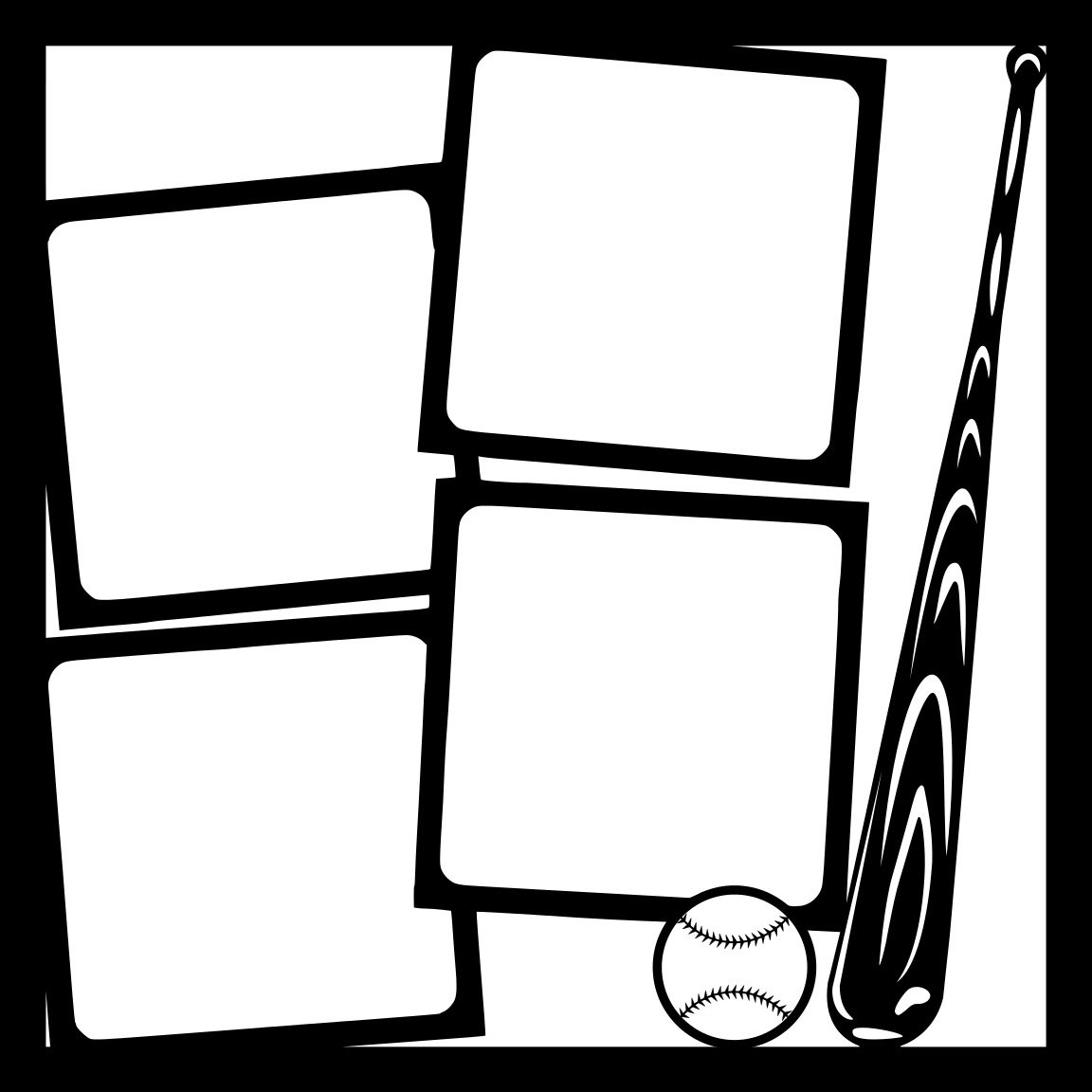 Baseball Bat and Ball Theme. Pre-made 12x12 Scrapbook Layout Page Overlays