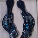 Hair-On Western Spur Straps  Black leather  TEAL ZEBRA Ladies   Royal King