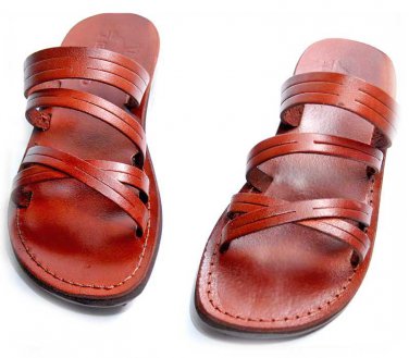 New Greek Style Grooved Leather Flip-Flop Biblical Leather Sandals