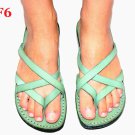 Ladies GREEN Leather Greek Leather Sandals Summer Design Flip-Flop US 5-10.5 EU 35-42