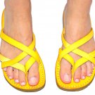 Ladies YELLOW summer Greek Leather Sandals Flip-Flop : US 5-10.5 EU 35-42