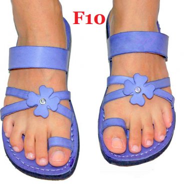 Sandals " Blue Flower " Design Flip-Flop Handmade Greek Leather Sandals Size's : US 5-10.5 EU 35-42