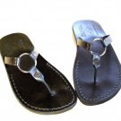 "RING" Flip-Flop Handmade Black Greek Leather Sandals Size's : US 5-12 EU 35-46