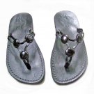 Ladie's Summer Greek Leather Sandals "BEADS" Style Flip-Flop Black Size's : US 5-10.5 EU 35-42