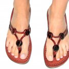 Ladie's Summer Greek Leather Sandals "BEADS" Style Flip-Flop Brown Size's : US 5-10.5 EU 35-42