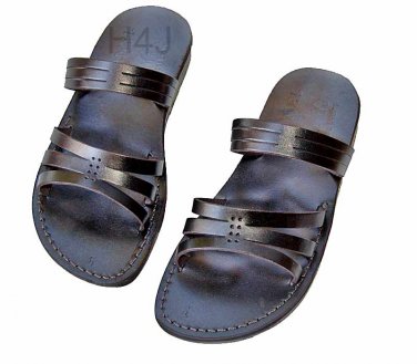 Grooved Leather Straps Flip-Flop Black Greek Leather Sandals - size's : US 5-12 EU 35-46 Brown/black