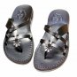 Black ladies Greek Leather Sandals Handmade Flip-Flop "Flower 3" ! size's : US 5-10.5 EU 35-42