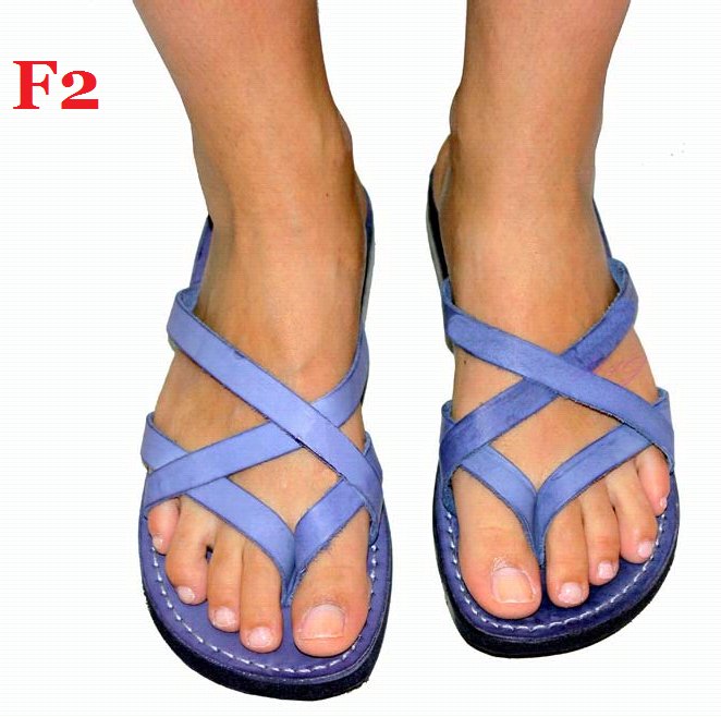 Ladies BLUE Leather Summer Fashion Sandals Handmade Flip-Flop Size's ...