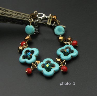 J29  Handcrafted Tribal Bohemia Turquoise Crystal Retro Bracelet