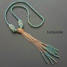 J32 Retro Stylish Bead Fringes Crystal Necklace Choker