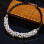 J42  Handcrafted Leather Stripe Pearls Choker