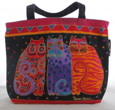 Laurel Burch Mini Cat Tote Black Canvas 12"