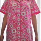 Alex Colman Women's Pink Daisy Vintage Retro Mod Short Sleeve Blouse Sz XL