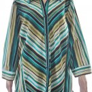 MDS California Women's 3/4 Sleeve Button Down Blue Green Striped Blouse Sz 2X