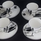 Sango Calligraphy 267002 Larry Laslo Black White Cups Saucers Set of 4