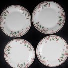 Gibson Festive Traditions Ribbon Holly Christmas Dessert Plate 7" Set of 4