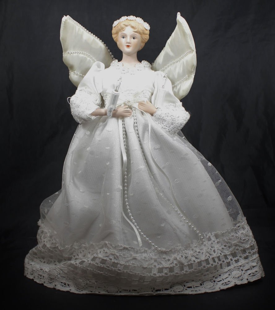 Vintage Lighted Angel Tree Topper Porcelain 12"