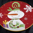 Pier 1 Imports Jolly Holiday Snowman Snow Flakes Red 9" Round Plate