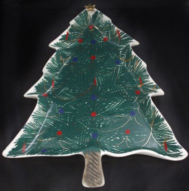 Ceramic Christmas Tree Hand Painted Italian Made Serving Dish 14"X11"