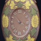 Vintage Sexton Brown Yellow Oblong  Floral Metal Kitchen Wall Clock 19"