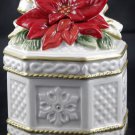Fitz and Floyd Poinsettia Santa Ceramic Candy Trinket Gift Box 3.5"