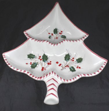 Ceramic Christmas Tree Hand Painted Italian Made Divided Dish