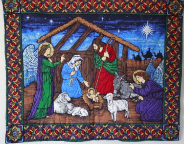 Quilted Fabric Wall Decor Throw Religious Nativity Manger Christmas Scene