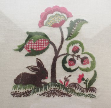 Cross Stitch Completed Jacobean Bunny Rabbit Framed Decor