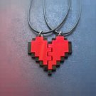 Friendship Pixel Heart Set of 2 Necklaces 8 Bit Puzzle Broken Heart Minecraft