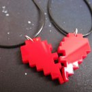 8 Bit Pixel Heart Friendship Necklace Red Video Game Girl Gamer Cute BFF 4 Ever
