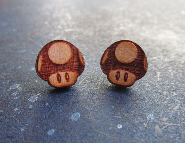 Tiny Super Mario Inspired Mushroom Power Up Stud Earrings 1 Up SMB USA Handmade