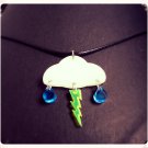 Unique Rain Clouds with Lightning Bolt Dangle Necklace USA Handmade
