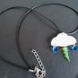 Unique Rain Clouds with Lightning Bolt Dangle Necklace USA Handmade