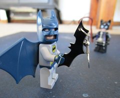 Batarang Styled Laser Cut Pendant Earrings Black - Mirrored Silver Bat Boomarang