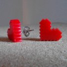 Red 8-Bit Pixel Life Bar Heart Stud Earrings Handmade with Laser Cut Acrylic