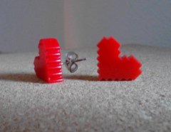 Red 8-Bit Pixel Life Bar Heart Stud Earrings Handmade with Laser Cut Acrylic