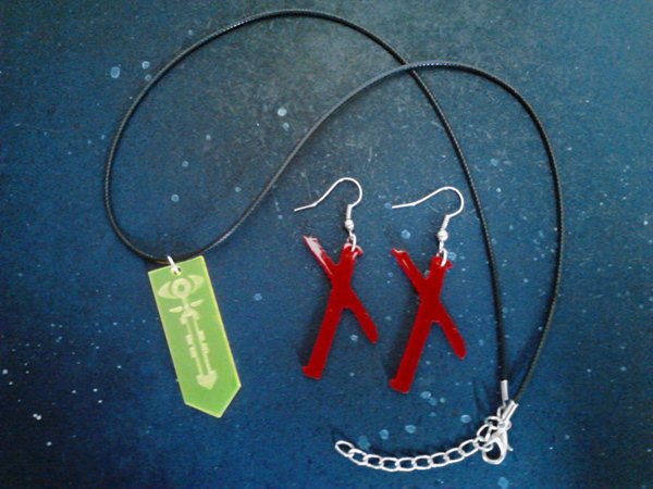 Xenogears Inspired Jewelry Set, Earrings & Necklace, X Logo & Memory Cube, Game