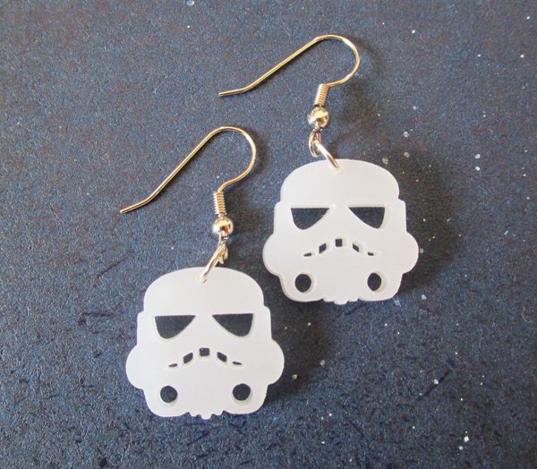 Star Wars White Storm Trooper Helmet Earrings, Bucket Silhouette Cosplay Costume