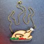 Holiday Turkey Dinner Necklace Acrylic and Cherry Wood Thanksgiving / Christmas