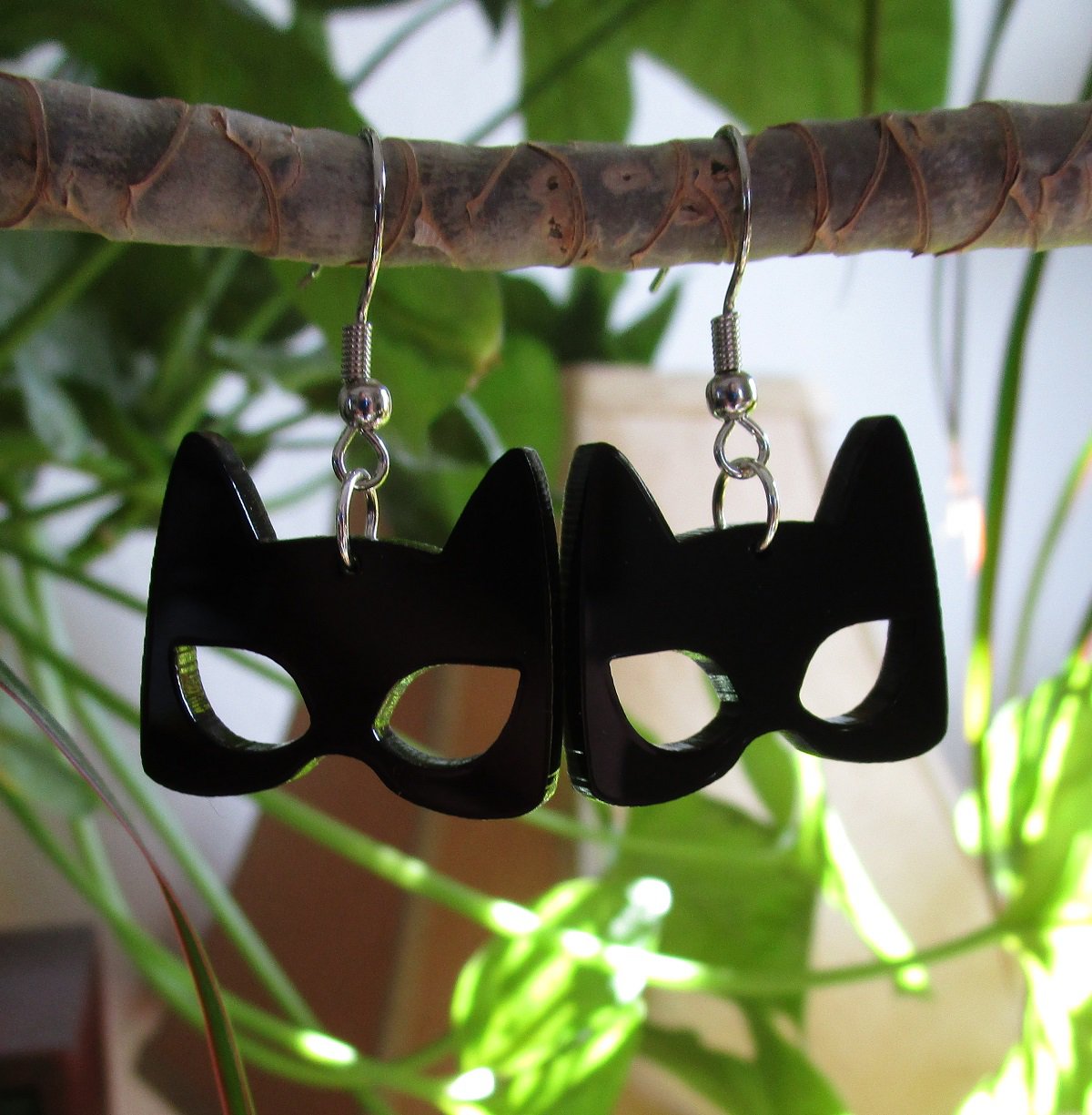 Catwoman Black Mask Silhouette Shape Earrings, Cowl Cat Woman Ears