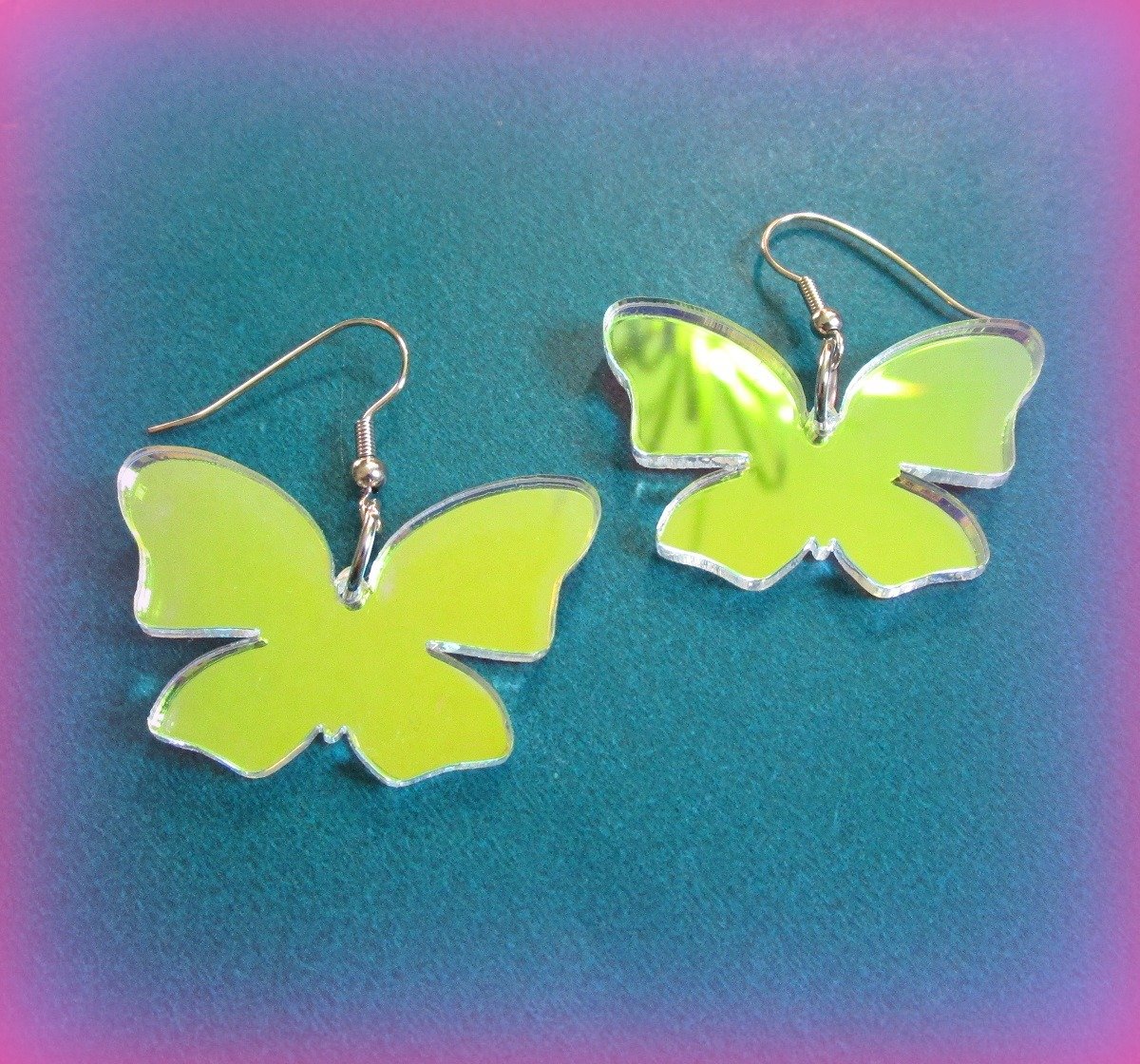 Stunning Iridescent Butterfly Wings Laser Cut Silhouette Shape Dangle Earrings