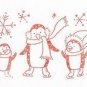 Set of 6 Penguin Ice Skating Green and Red Cards With Matching Envelopes
