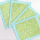 Set of 4 Aqua Green Flower Pixie Glitter Cards with Envelopes