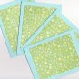 Set of 4 Aqua Green Flower Pixie Glitter Cards with Envelopes