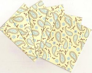 Set of 5 Yellow, Brown, and Blue Paisley Note Cards