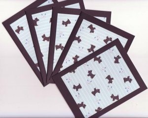 Set of 5 Black Scottie Dog Cards with Envelopes