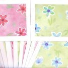Set of 10 "Watercolor Flower Painting" Pastel Green and Pink Cards with Envelopes